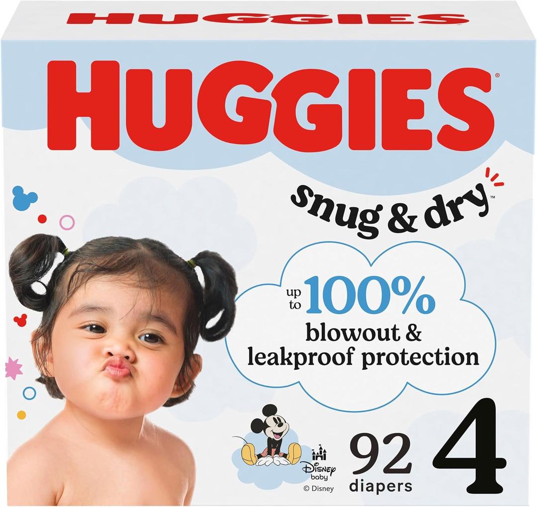 Huggies Size 4 Diapers, Snug & Dry Baby Diapers, Size 4 (22-37 lbs), 92 Count, 