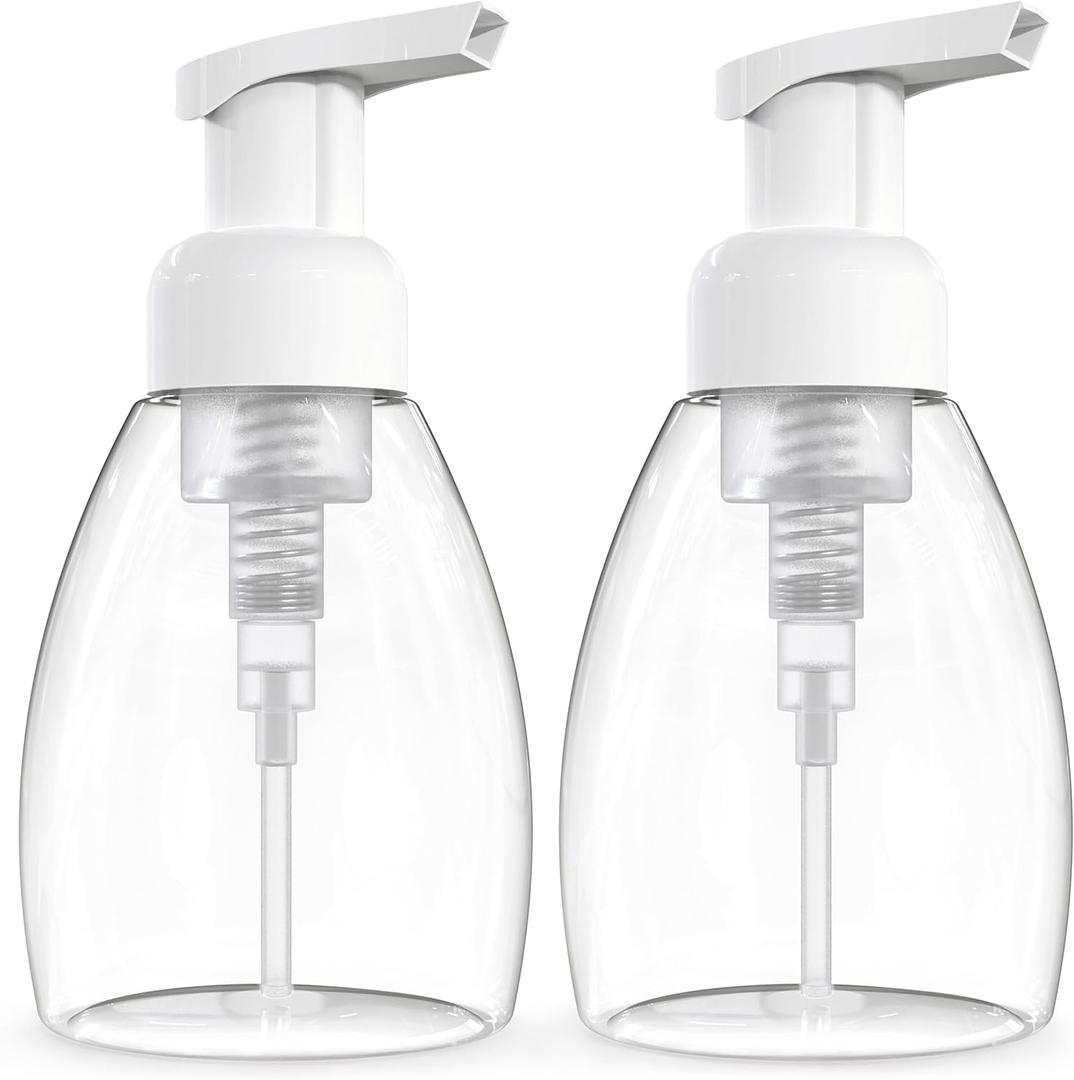 BRIGHTFROM Foaming Soap Dispenser Pump Bottles, BPA Free Empty Refillable Plastic Container for Liquid Soap - Kitchen, Bathroom, Commercial - 8oz (250ml) Pack of 2 Clear