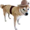 CheetahBoo Dog Safari Costume Vest Hat XS XXL Dinosaur Trex Stegosaurus Park Ranger Zoo Animal Cosplay Halloween, (Medium, Brown)