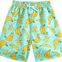 Floerns Boy's Fashion Ice Cream Drawstring Waist Summer Swim Trunks Shorts (Green Banana) 10Y