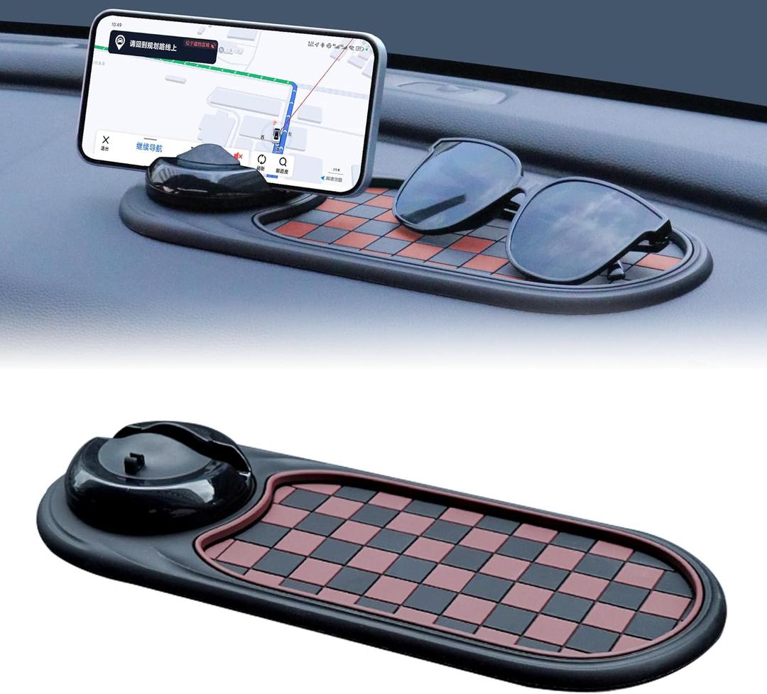 Universal Anti-Slip Car Dashboard Mat with 360 Rotating Phone Holder  Multi-Functional Organizer Pad for Phones, Sunglasses, Keys, and Daily Essentials (Brown Black)