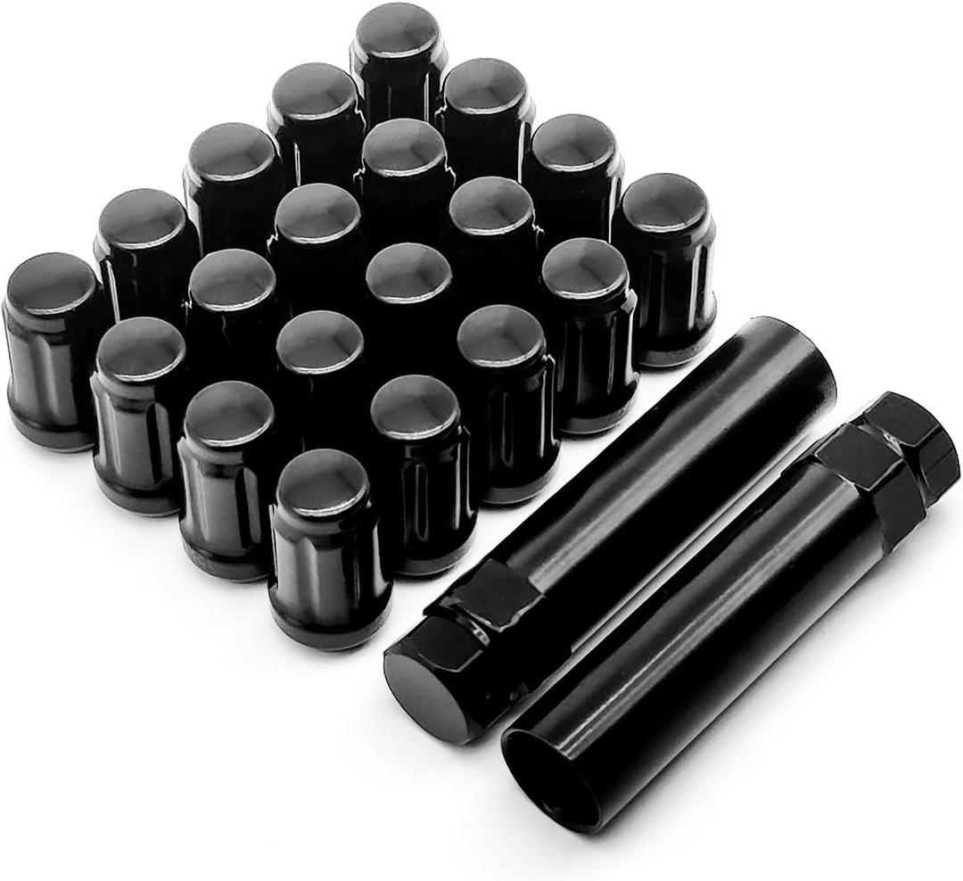 BRONEVO M12x1.5 Wheel Lug Nuts, Aftermarket Wheel-20pcs Black Closed End Bulge Acorn 6 Spline Lug Nuts with 2 Socket Keys Replacement for Toyota Camry Corolla RAV4, Ford Focus Fusion and More