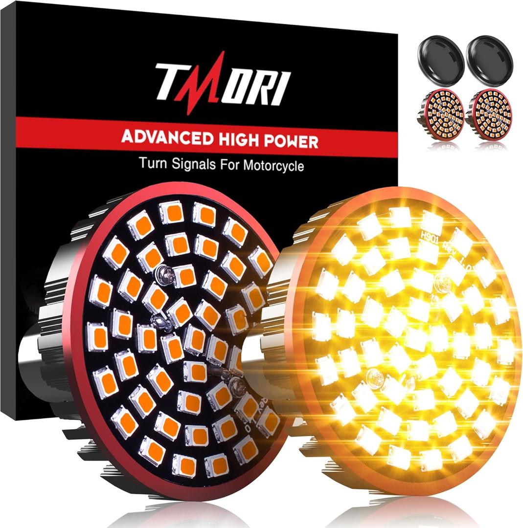 Upgraded Motorcycle LED Turn Signals 1156 Rear Super Bright Bulbs Compatible for HarleyDavidson Motorcycles Bullet Style Blinker Lamp*2 with 2 Smoke Bullet Lens Covers (1156 Amber)