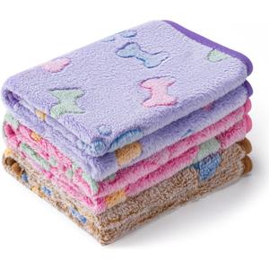 1 Pack 3 Blankets Super Soft Fluffy Premium Fleece Pet Blanket Flannel Paw Printed Throw for Dog Puppy Cat (Small 23x16'', Purple, Pink, Brown)