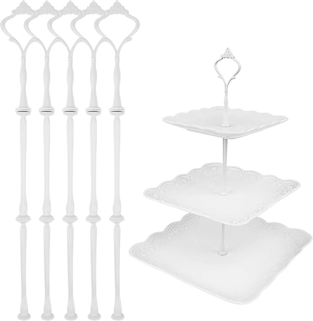 Happy Will 3 Tier Cake Stand, Luxury-Looking Wedding Cupcake Plate Holder, White Wreath Fruit Dessert Tower Tray for Birthday Party, Baby Shower, Graduation and Christmas Party (Plates NOT Included)