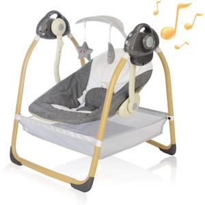 Electric Baby Swing for Infants to Toddler| Portable Infant Swing with Remote Control, Rocker with 5 Speeds, 3-Point Harness for Baby Boy Girl (Light Grey)
