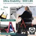Bariatric Rollator Walker with Seat for Seniors, 500lb Capacity Aluminum Frame, Zero Wobble, 16lb Lightweight, 8" All Terrain Wheels, 10-Level Adjustable Handle/Seat, Cup Holder, Cane Clip