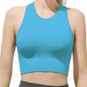 SIXIM Women's Seamless Ribbed High Neck Sports Bra - Removable Padded Yoga Tank Tops Fitness Workout Running Crop Tops, M
