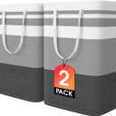 HomeHacks 2 Pack Large Laundry Baskets, Waterproof, Freestanding Laundry Hampers, Collapsible Clothes Hamper with Reinforced Handles in Laundry Room, College Dorm, Bathroom, Bedroom (Grey, 75Lx2)