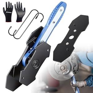 QIFEIOSHI Brake Caliper Press Tool, 4-in-1 Universal Disc Caliper Tool, 360° Swivel Ratcheting Compressor for Automotive Brake Repair and Installation, Includes 2 Rubber Hooks and Gloves (Blue)