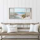 Beach Window Wall Art Canvas: Relaxing Bedroom Living Room Blue Ocean Coastal Scene Picture Modern Tropical Sea Landscape Painting Print Decor Horizontal Summer Seascape Artwork for Home, 40"L x 20"W