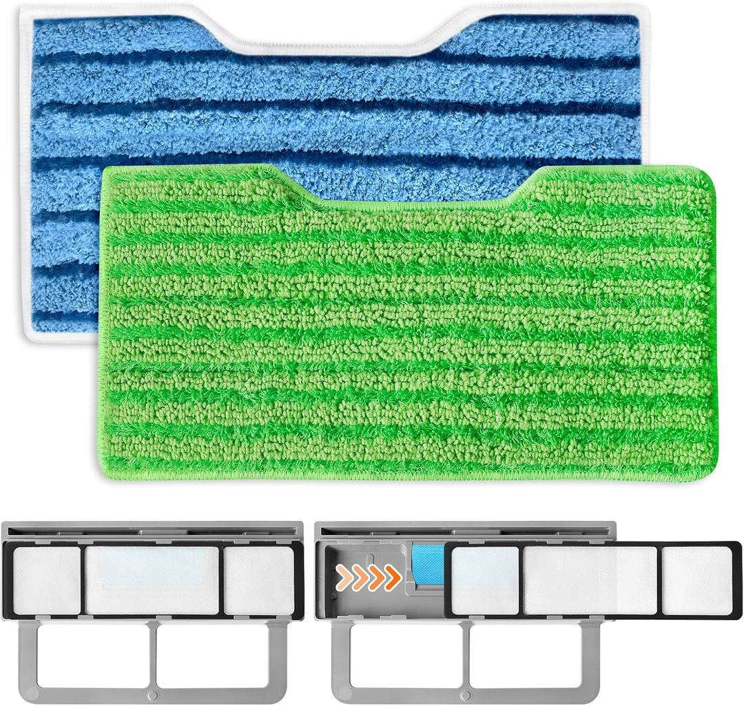 Reusable Replacement Pads Compatible with Shark Vac Pad VM252 VM251 VM200 VC205 VM250 VM200 VM200C VM190 VM250 QM250 VM190 VM200P12 Vacuum Mop Refills Upgraded Design of Dirt Chamber, 1+1+2 Pack (green+blue)