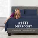 Extra Deep Pocket King Bed-Sheets – 4-Piece Includes: 18”-21” Inch Super Extra Deep Pocket Fitted Sheet – Oversize Flat Sheet – 2 Zipper Closure Pillowcases – Perfectly Fit – King Size – Navy Blue