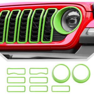 Grill Inserts for 2024 2025+ Jeep Wrangler JL Grille Cover & Headlight Cover Trim Accessories (Green)