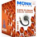 MONK CABLES | CAT6 Plenum Cable 1000ft | 100% Pure Copper | UTP, 23AWG, 550MHz | DSX-8000 Certified | Most Certified Cable of The Whole Market (Black)