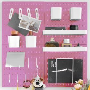 Wall-Mounted Pegboard Kit, 25.2" x 25.2" Organizer Panel  Large, Cost-Effective & Nail-Free Installation Pink