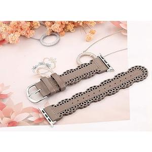 Compatible with Apple Watch Band Lace Women Flower Cut-outs Stretchy Silicone Strap for iWatch Ultra 1/2 (49mm), Series 9/8/7(41mm 45mm), Series SE/6/5/4(40mm 44mm), Series 3/2/1(38mm 42mm) Beige