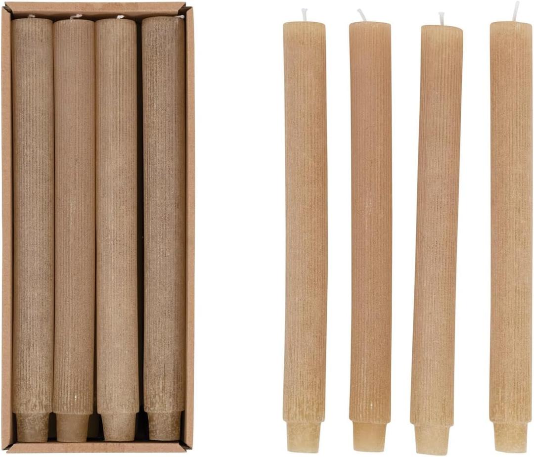 Creative Co-Op Unscented Pleated Taper Candles in Box, Set of 12 (Linen)