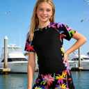 ADUKIDE Girls Rash Guard Swimsuit 2-Piece Bathing Suit UPF 50+ Summer Beach Swimwear Size 7-16T (Black)