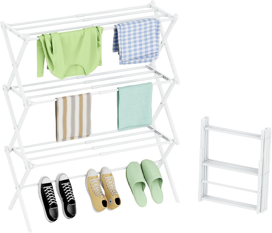 Foldable Drying Rack Clothing, 3-Tier Clothes Drying Rack Use for Indoor & Outdoor Antirust Laundry Drying Rack Collapsible 28" L x 35" H x 10" W