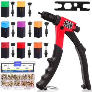 Glarks 120Pcs Rivet Nut Tool with Mandrel and Rivet Nut Kit, Threaded Insert Hand Riveter Nutsert Tool Rivet Gun with 8Pcs Metric & SAE Mandrel M3 M4 M5 M6 1/4-20 10-24 8-32 6-32 and 110Pcs Rivet Nut