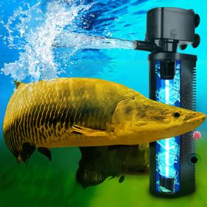600GPH UV Aquarium Filter for 100-300 Gal Tank, Large Fish Turtle Tank Green Water Clean Machine Submersible Canister Filter Powerful Pump Pond Filter for Saltwater Freshwater Crystal Green Killing (Black)