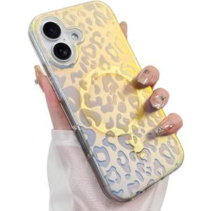 Cute Case for iPhone 17 Case for Women Girls [ Compatible with Magsafe ] Translucent Gold Cheetah Print Pattern Design, Aesthetic Glitter Sparkly Bling Leopard Magnetic Phone Cover