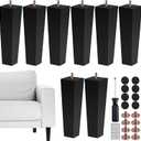 TURSTIN Set of 8 Furniture Legs 8 Inch Square Solid Wood Couch Legs Replacement Sofa Legs Mid Century Furniture Feet for Armchair Bed Dresser Cabinet Include Installation Hardware, Black
