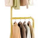 Small Clothes Rack with Wheels, 71" Portable Rolling Clothing Rack with Bottom Metal Shelf, Garment Rack with Hanging Rod, Sturdy Freestanding Coat Rack for Bedroom, Entryway, Gold