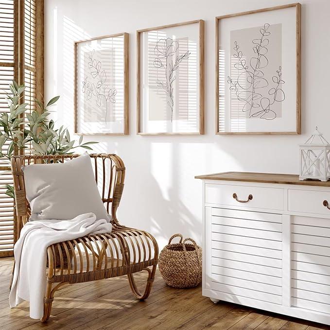 Neutral Botanical Prints Wall Art Flower Minimalist Canvas Wall Decor Vintage Line Wall Art Floral Plant Painting Pictures Beige Boho Artwork Farmhouse Poster for Bedroom 24x36x3 Inch Wood Framed