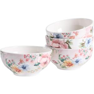 Bico Margret's Garden Cereal Bowls Set of 4, 24 oz Deep Ceramic Soup Bowls for Cereal, Salad, Noodles, Kitchen, Microwave and Dishwasher Safe, Gift for Housewarming and Thanksgiving