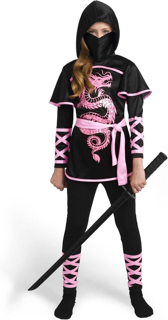Spooktacular Creations Black and Red Ultimate Ninja Dragon Costume Set for kids, Girls, Halloween Dress Up (Medium(8-10 yrs), Pink)