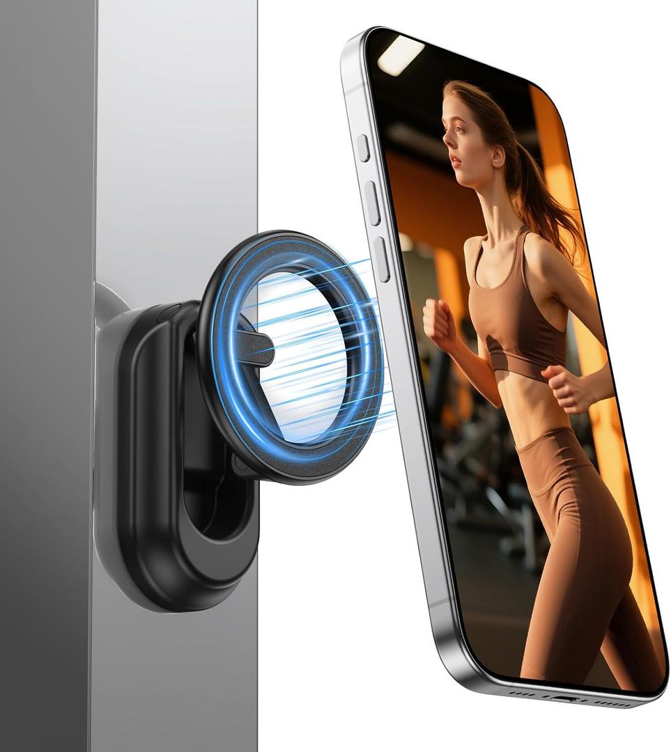 GUAGUA Magnetic Phone Holder for Gym with Dual N52 Super Magnets, Strong Magnetic Phone Mount for All Phones, Dashboard Foldable Stand, Secure Grip Portable Gym Accessories for Men & Women, Black