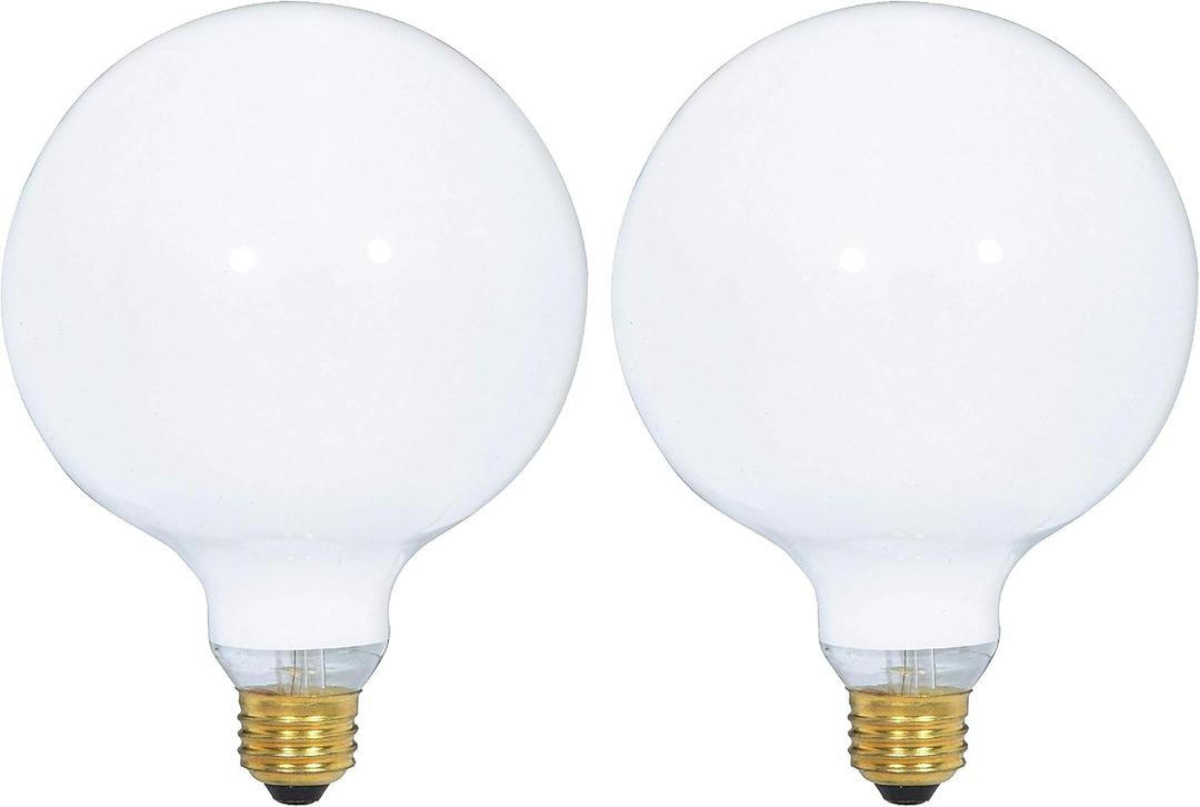 (2 Pack) G40 Incandescent Light Bulb 2700K Soft Light, Decorative Globe Light Bulbs,E26 Medium Base, Perfect use for Decor, Pendant, Bathroom/Vanity Mirror Makeup, Dimmable. White-Finish (25)