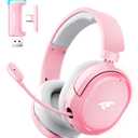 Wireless Gaming Headset, 7.1 Surround Sound, 2.4GHz USB Gaming Headphones with Bluetooth 5.4, 100H Battery, ENC Noise Canceling Mic, RGB Light, Wireless Headset for PC PS5 PS4 Mac Switch (Gray-Pink)