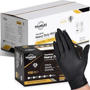 15 PCS TitanFlex Heavy Duty Black Nitrile Gloves, Raised Diamond Texture, Latex Free, Powder Free Disposable Gloves (8Mil/6Mil)