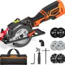 Circular Saw, 5.8A 4-1/2" Circular Saw w/Laser, Metal Auxiliary Handle, 6 Blades (4", 4"), Cutting Depth 1-11/16" (90), 1-1/8" (45), Ideal for Wood, Soft Metal, Plastic, Tile - MCS01A (w/Contractor Bag)