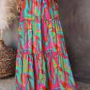 Happy Sailed Womens Floral Print Boho Maxi Skirt Elastic High Waist Pleated Ruffle Flowy Long Skirts S-XL (S)
