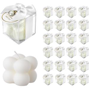 ACITHGL 30 Sets Fully Assembled Small Bubble Candle Party Favors for Guests Bulk Bridal Showers Favors Candles with Stylish Ribbons Thank You Cards Gifts (White)