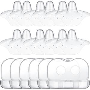 Nuanchu 12 Pieces Nipple Shields for Nursing Newborn Breastfeeding 20 mm Nipple Protectors Bulk with Clear Carrying Case Silicone Extender for Protecting Sore, Flat or Inverted