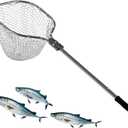 Floating Fishing Net for Steelhead, Salmon, Fly, Kayak, Catfish, Bass, Trout Fishing, Rubber Coated Landing Net with Fixed or Telescoping Pole Handle, Small
