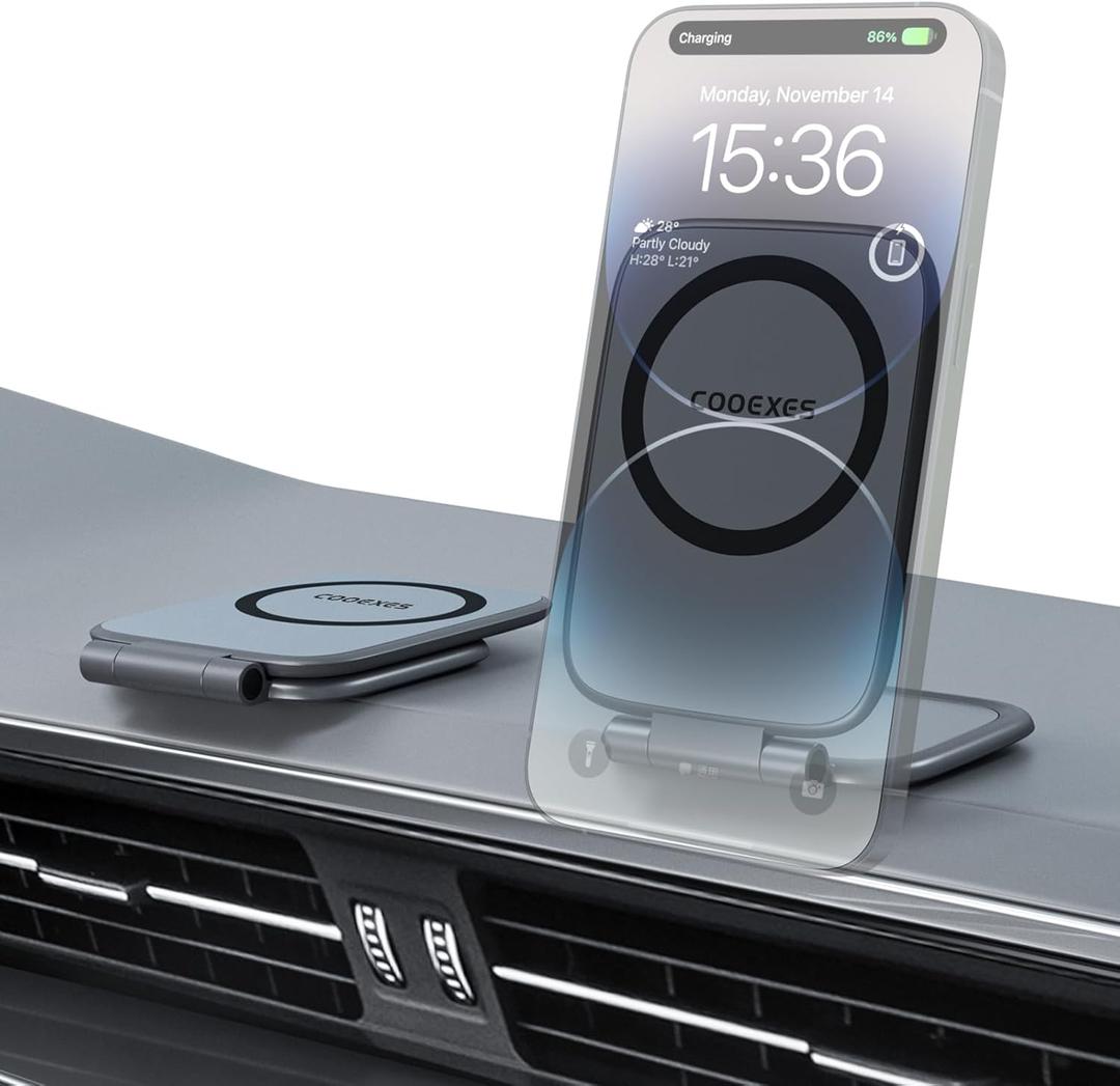 Magnetic Phone Holder for Car, MagSafe Car Mount with Dual Side Strong Magnets,Ultrathin Adjustable Cell Phone Holder, Car Accessories for Women Men, Fit for All Phone, Dashboard, Laptop, Gym (Black)