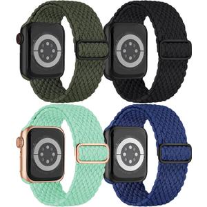 Braided Solo Loop for Apple Watch Band 42mm 41mm 40mm 38mm iWatch Bands 38mm Women Men,4 Pack Stretchy Nylon Bands Sport Loop Fabric Strap for Apple Watch bands Series 10 9 8 7 SE2 SE 6 5 4 3 2 1