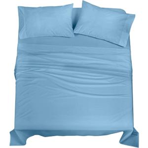 ROYALE LINENS 100% Organic Cotton Full Sheet Set - Percale Weave - 4 Pieces Set - 1 Flat, 1 Deep Pocket Fitted Sheet and 2 Pillowcases - Lake Blue Bed Sheets - Sbanas Full - Crisp Cool (Lake Blue)