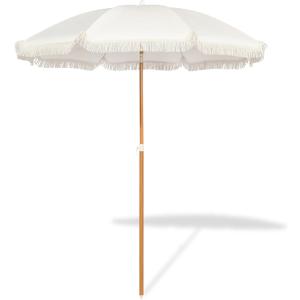Seazul 5.2ft Patio Umbrella with Fringe, Beach Umbrella, Fringe Umbrella Outdoor Patio, Tilting Steel Pole, UV 50+, Fiberglass Ribs, Elegant Cream