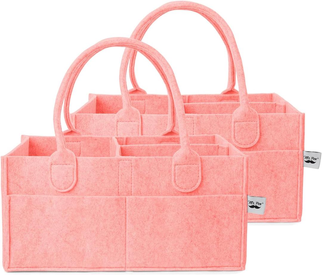 Mr. Pen- Baby Diaper Caddy Organizer, 2 Pack, Pink, Baby Caddy Organizer with Handle, Compact Size, Collapsible & Portable