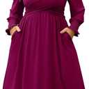AMCLOS Women's Plus Size Casual Dress 2 Pockets Square Neck Back-Tie Crosswrap Bodice Elegant Work Business Long Sleeve (3X-Large)