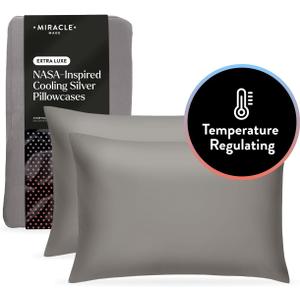 Miracle Made Extra Luxe Cool-to-The-Touch Pillowcase Set, 2-Piece Soft, Breathable, Silver-Treated Cotton Covers Standard Size, Stone