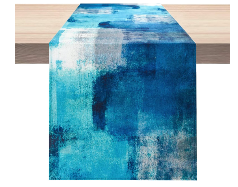 Turquoise Table Runner Teal Abstract Modern Art Painting Blue Table Linen for Farmhouse Kitchen Dining Parties Home Decor 13 x 108 Inch 