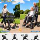 Foldable 2-in-1 Rollator Walker for Seniors with Seat, Lightweight Transport Wheelchair Combo 300 lbs Capacity, All-Terrain Tires, Anti-Tip Brakes, Adjustable Height 33.5"-40"
